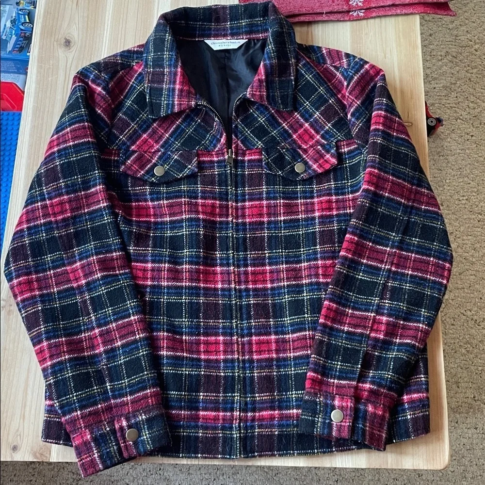Christopher & Banks Wool Blend Petite Red and Black Plaid Holiday Jacket